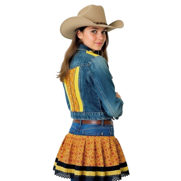 Elle Jackets & Blazers - 🌼 Custom Jean Jacket & Skirt, made from Sari made in India. Sequin Embellished